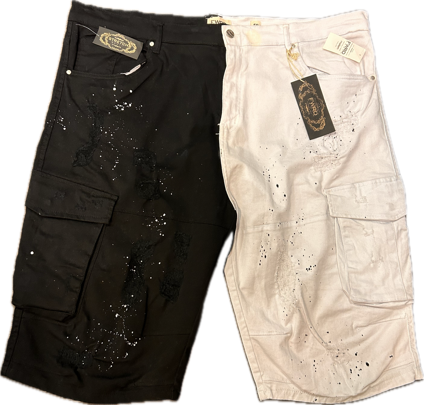 URBAN BLACK & WHITE DENIM CARGO SHORTS